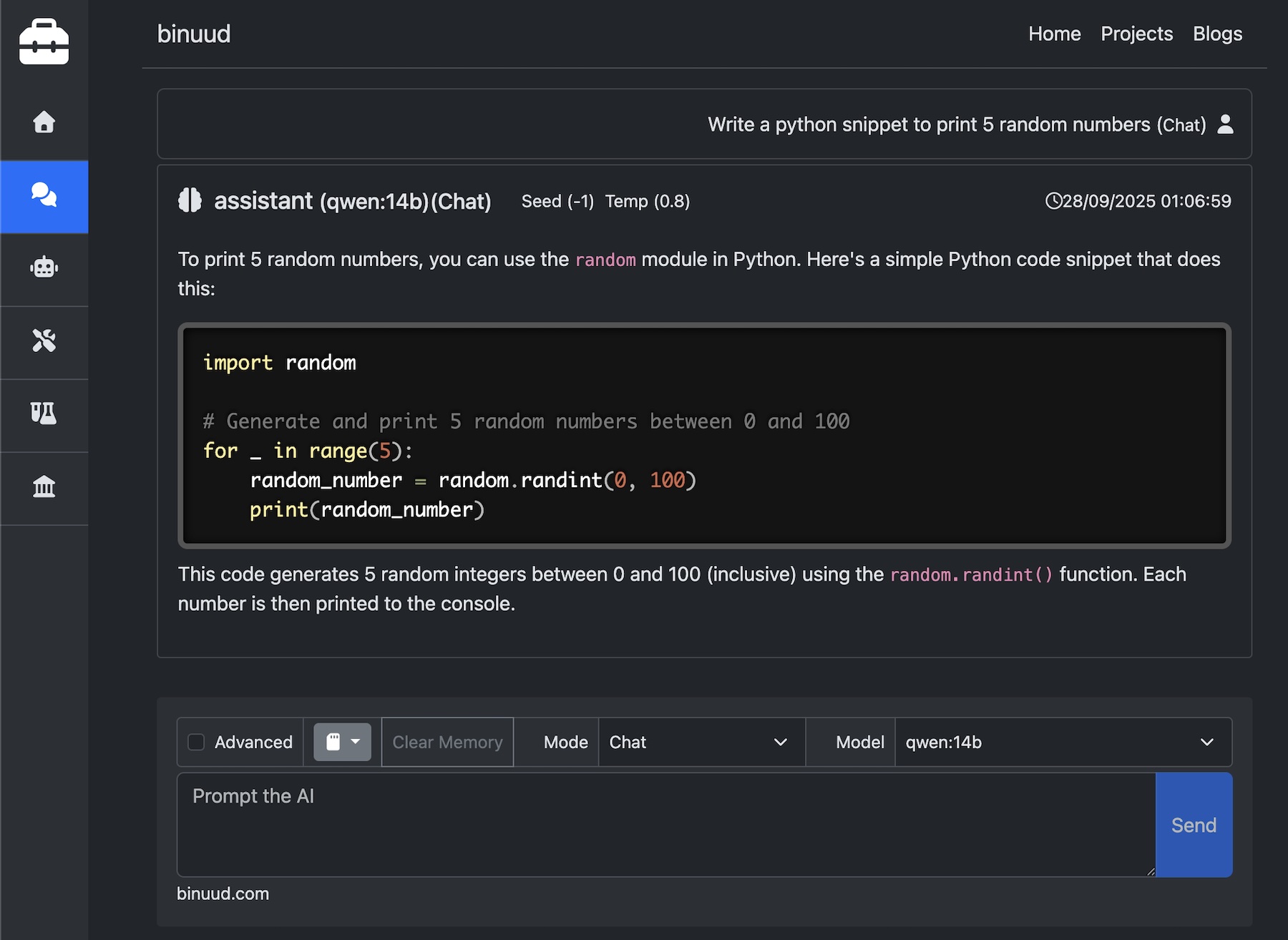 Simple chat interface. Sample screen AI Chat.